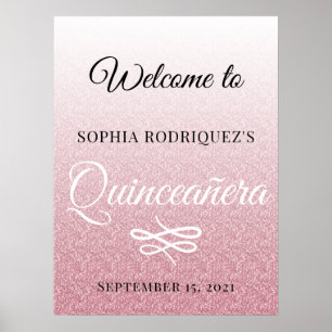 Poster Glitter Rosa Quinceañera 15 Birthday Boas-vindas P