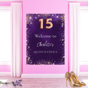 Poster Glitter roxo de Quinceanera brilha bem vindos