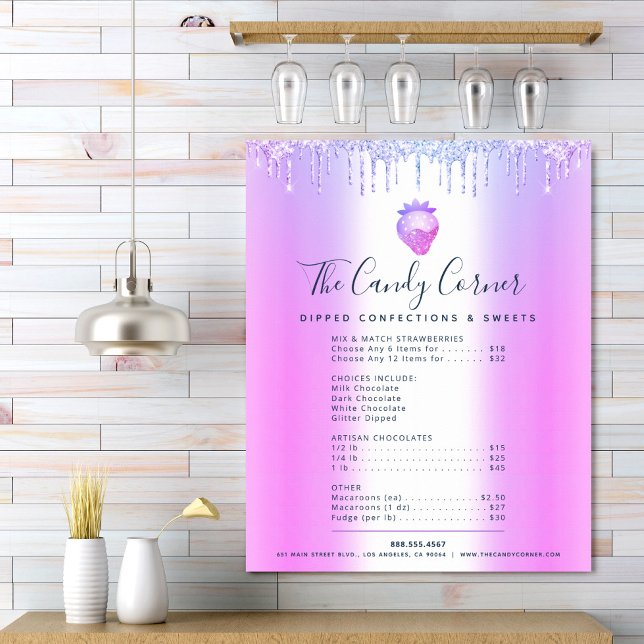 Poster Glitter Roxo Dessert Menu Price List (Criador carregado)