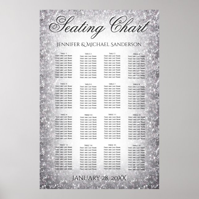 Poster Glitter Silver Gráfico de Casamento (Frente)