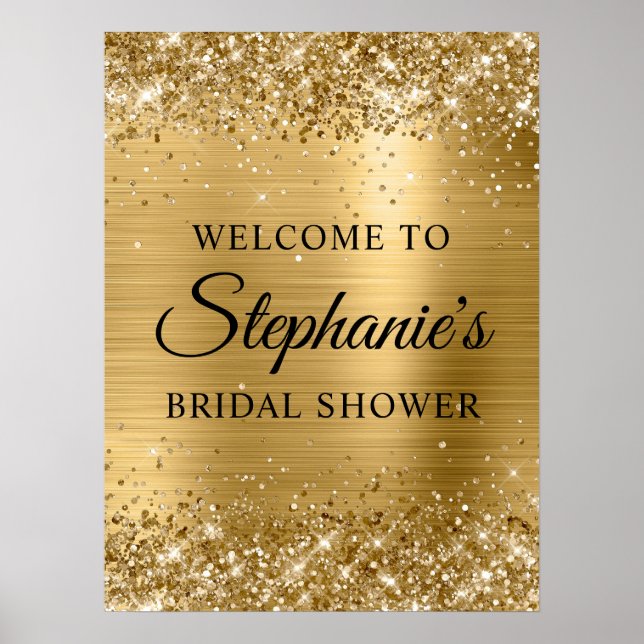Poster Glittery Gold Faux Foil Bridal Shower Welcome (Frente)