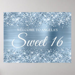 Poster Glittery Light Blue Foil Sweet 16 Welcome