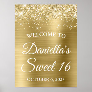Poster Glittery Pale Gold Foil Sweet 16 Welcome
