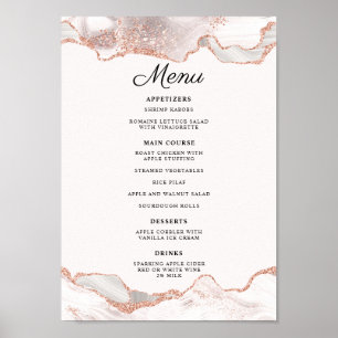 Poster Glittery Rose Gold Branco Ágata 2 Borda Menu A4