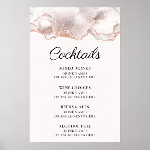 Poster Glittery Rose Gold Branco Ágata Cardápio de Coquet