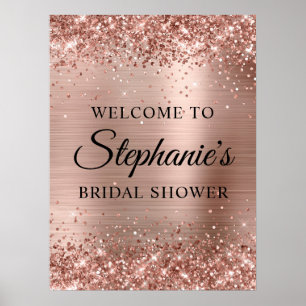 Poster Glittery Rose Gold Falso Brilho Noivado Bem-Vindo