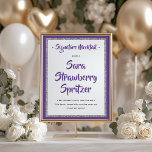 Poster Glittery Silver Frame Signature Mocktail Purple<br><div class="desc">Este poster de diversão apresenta um cabeçalho de script e o seu texto personalizado em um poster de enquadramento de brilho prateado. Use o formulário modelo para adicionar sua personalização. A Ferramenta Design pode ser usada para alterar as fontes,  as cores e o layout.</div>