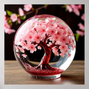 Poster Globo Cativante Com Árvore de Cerejeira em Flor