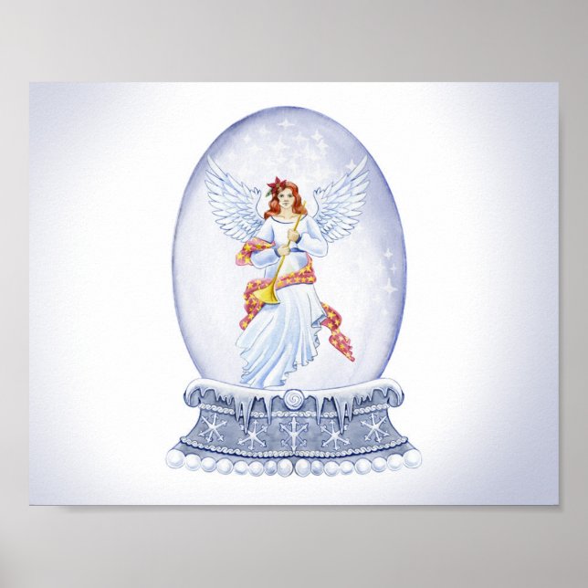 Poster Globo de neve com ilustração de anjo (Frente)