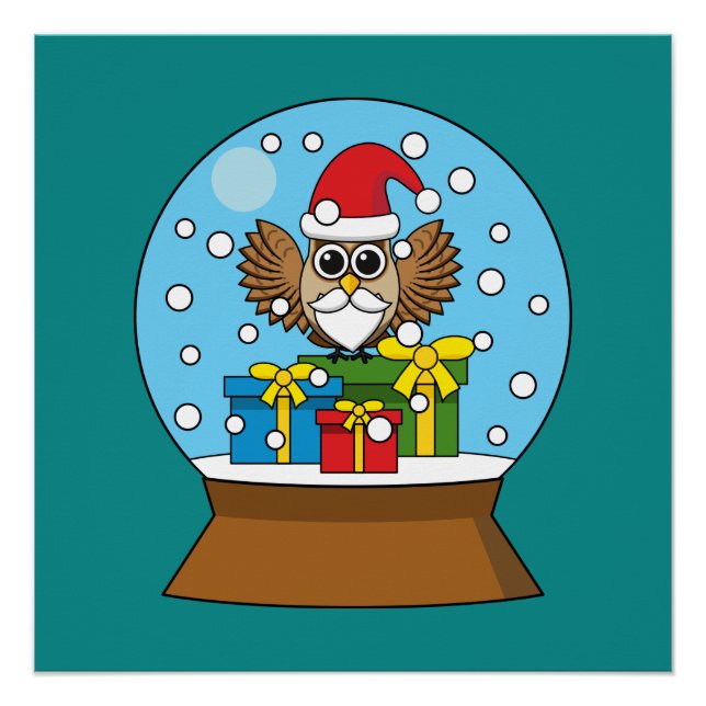 Póster Globo de Neve com Santa Claus Owl (Frente)