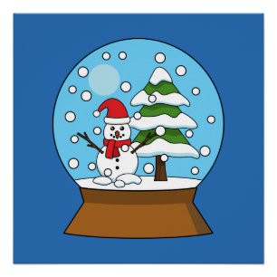Póster Globo de Neve com Snowman e Pine Tree