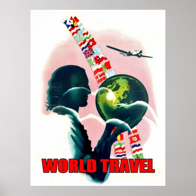 Poster Globo de viagens mundiais, vintage (Frente)