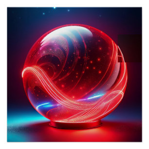 Póster Globo Vermelho Reflexivo Transparente Com Explosõe
