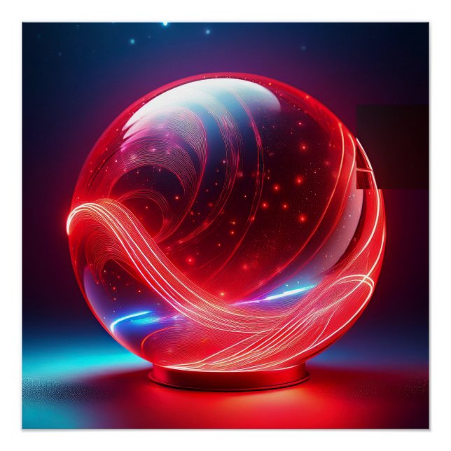 Póster Globo Vermelho Reflexivo Transparente Com Explosõe (Frente)