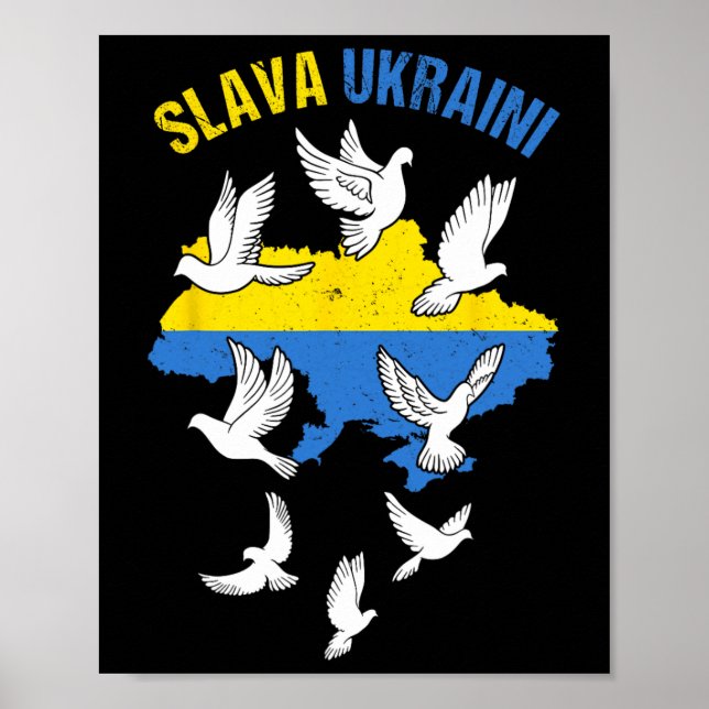 Poster Glória à Ucrânia Mapa da Ucrânia Bandeira Pombas D (Frente)
