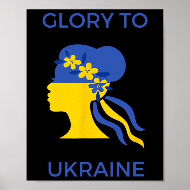 Poster Glória à Ucrânia Mulher Com Bandeira Ucraniana E E (Frente)