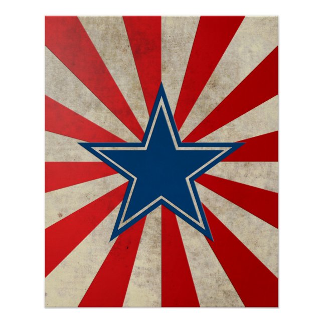Póster Glória envelhecida - Estrelas e faixas vermelhas,  (Frente)