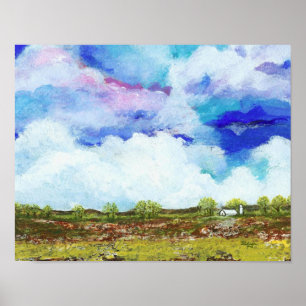 Poster Gloriosa Abstrato Landscape Art Fazenda Barn House