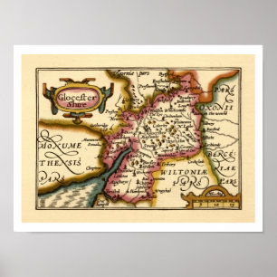 Poster Gloucestershire County England Antigo Mapa Antiquá