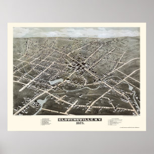 Póster Gloversville, mapa panorâmico de NY - 1875