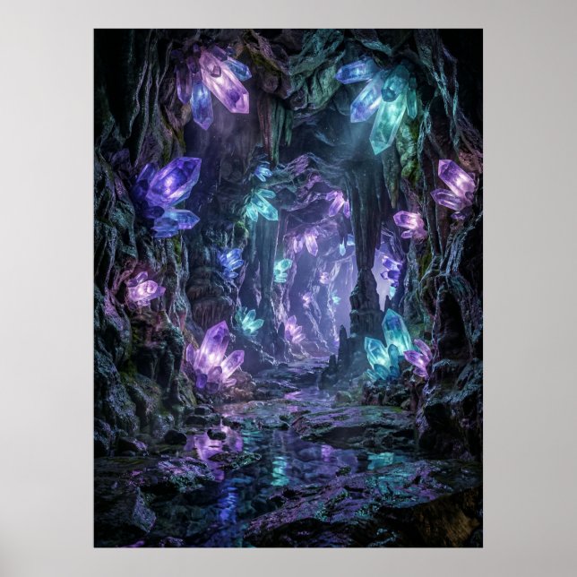 Poster Glowing Crystal Cave Fantasy Art (Frente)