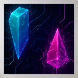 Poster Glowing Cyberpunk Geometric Circuit Pattern