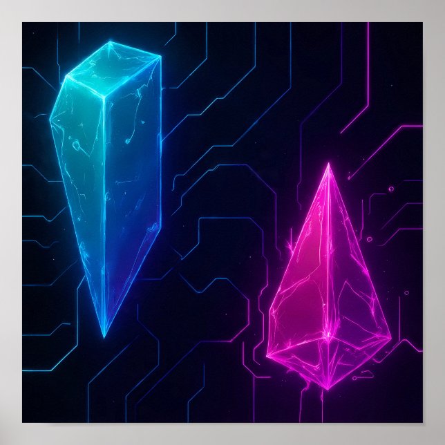 Poster Glowing Cyberpunk Geometric Circuit Pattern (Frente)