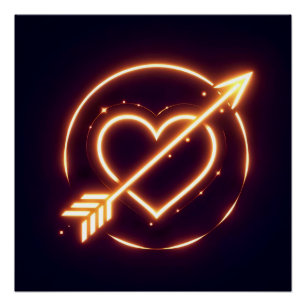Póster glowing image of a heart with cupid's arrow