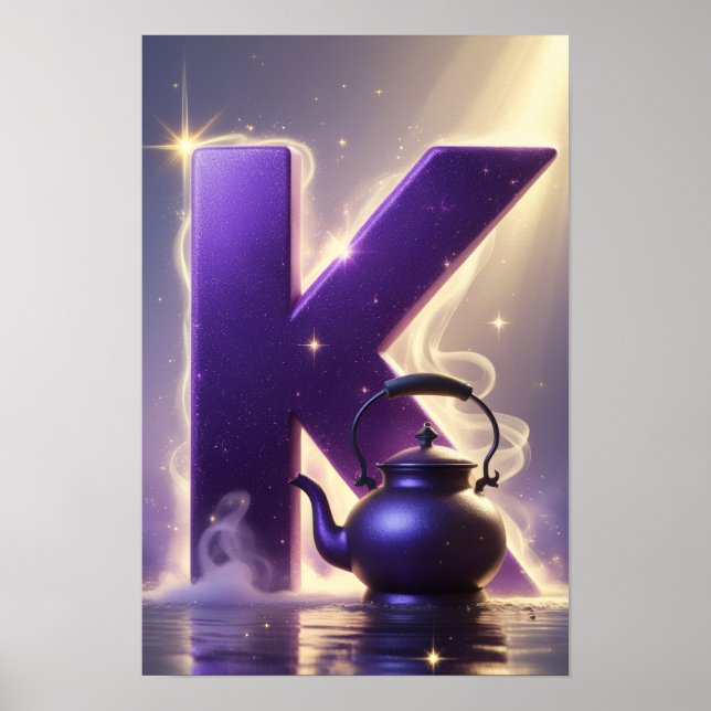 Poster Glowing Letter K Halloween Wall Art for Kids Room (Frente)