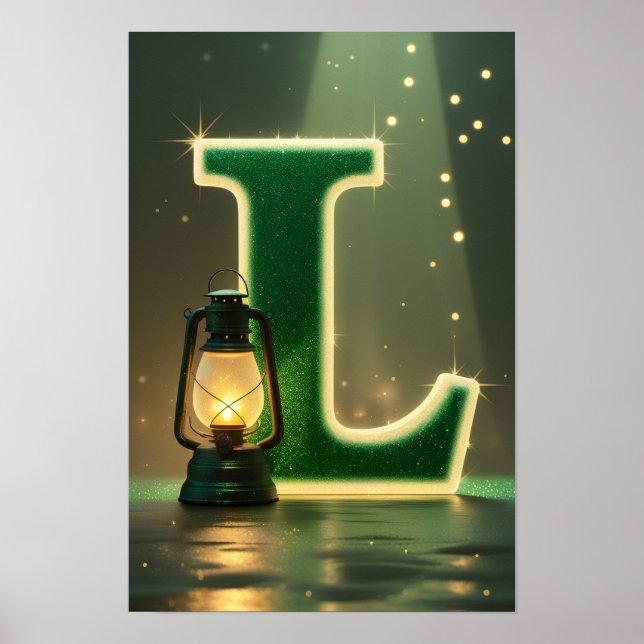 Poster Glowing Letter L Wall Art for Kids Rooms  (Frente)