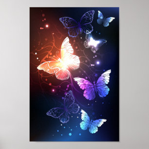 Poster Glowing Night Butterflies
