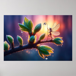 Poster Glowing sunrise background with winged creature