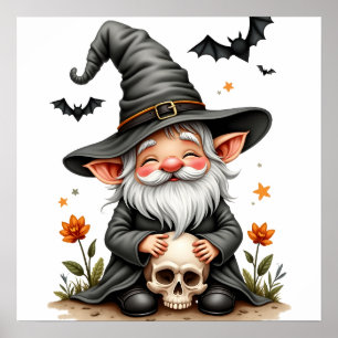 Poster Gnome de Halloween com Caveira