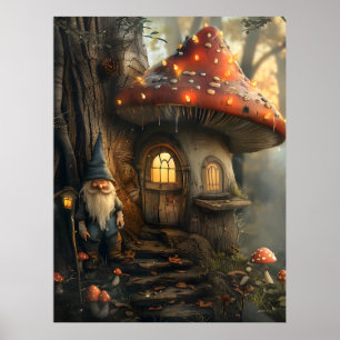 Poster Gnome e design de cogumelos