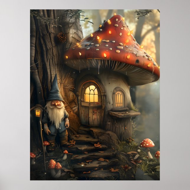 Poster Gnome e design de cogumelos (Frente)