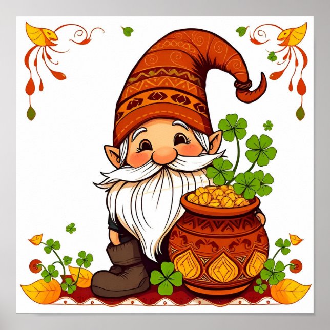 Poster  Gnome Feliz Dia de São Patrício Trevo (Frente)