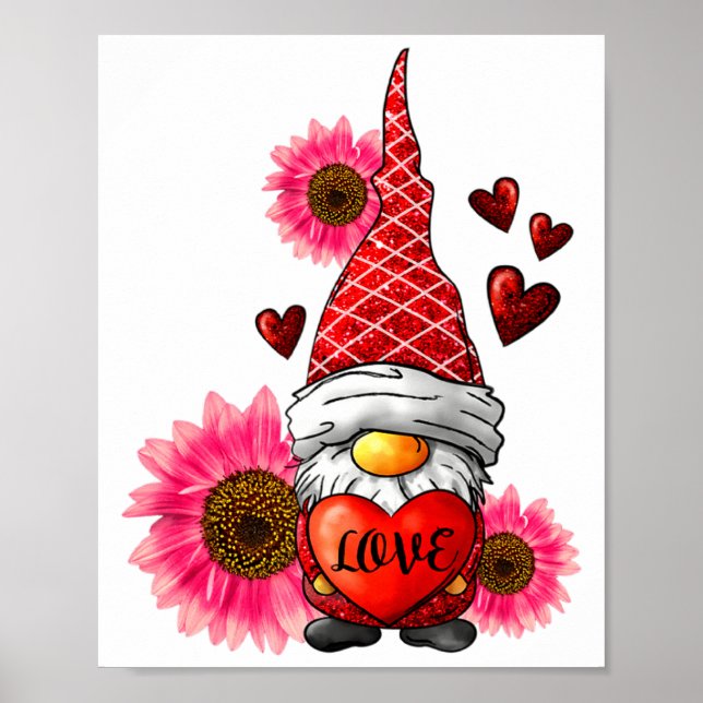 Poster Gnome Valentines Day Cute Gnome Heart Leopard Sunf (Frente)