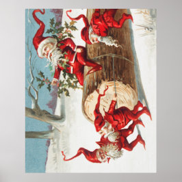 Poster Gnomes dragging a cut tree trunk through the snow