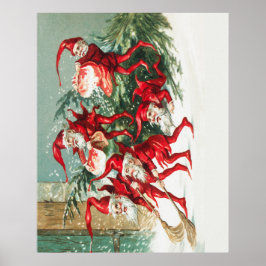 Poster Gnomes sweeping snow with a broom