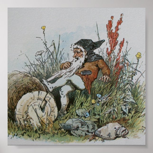 Poster Gnomo com a barba apanhada num registro (Frente)