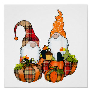 Póster Gnomo de Abóbora Outono Cute Halloween