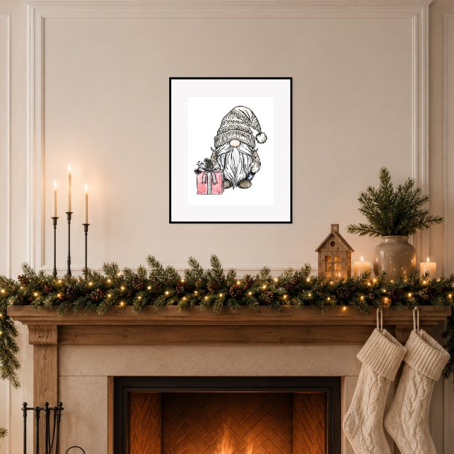 Poster Gnomo de Natal com Presente (Bring quiet holiday charm to your home.)