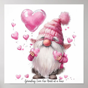 Poster Gnomo do Namorados Adorável com Corações Rosa