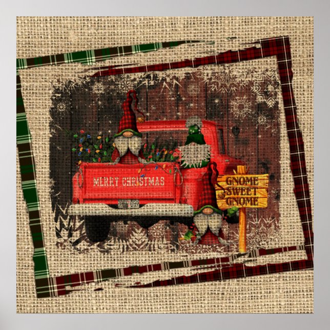 Poster Gnomo Doce Gnome Red Truck Xadrez Rustic (Frente)