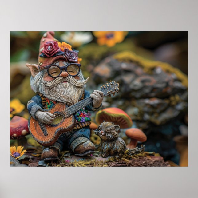 Poster Gnomo musical bonito tocando guitarra (Frente)