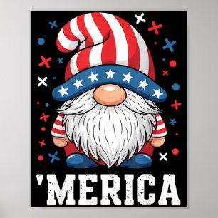 Poster Gnomo Patriótico Americano Dia da Independência do