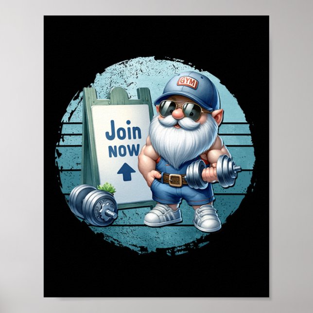 Poster Gnomo Retro Fitness com Roupa de Academia com Halt (Frente)