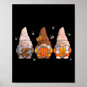 Poster Gnomos De Ação De Graças Com Folhas De Abóbora