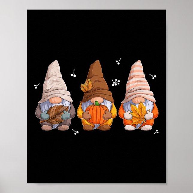 Poster Gnomos De Ação De Graças Com Folhas De Abóbora (Frente)