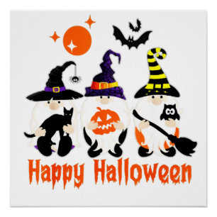 Póster Gnomos de Halloween Fofos Abóbora de Outono